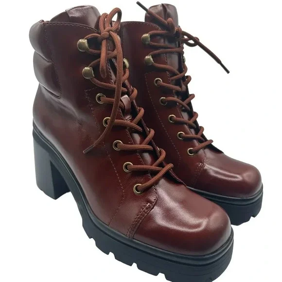 Jeffrey Campbell Hikes Block Heel Bootie In Brown. Sz: 8.5
